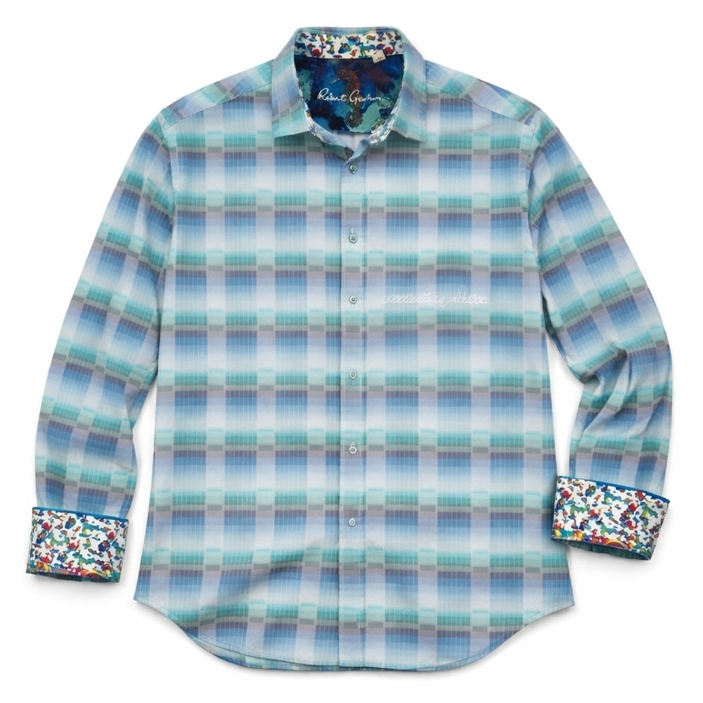 Robert Graham Seahorse Mermen Plaid Flip Cuff Shirt XL